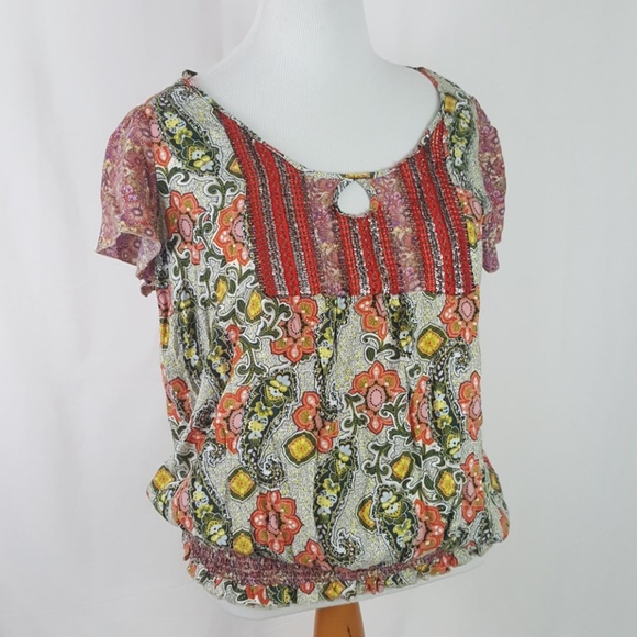 ONE WORLD Tops - 💜One World 1X Abstract Print Keyhole Top Blouse